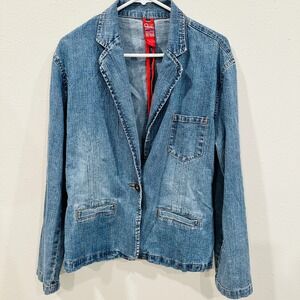 STAR BLUE JEANS Pure Indigo Denim Blazer Jacket Women's XL Zipper Cuffs